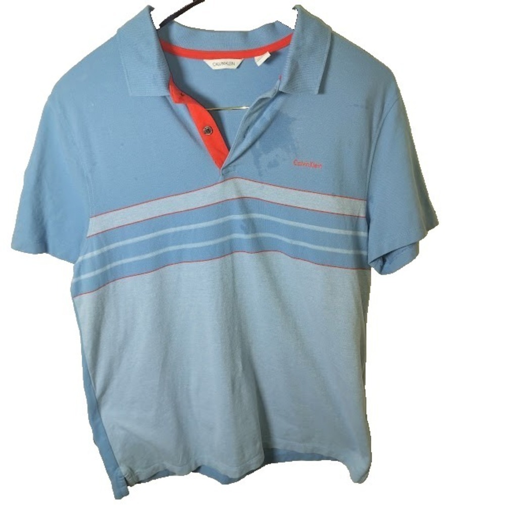 Men's Calvin Klein Short Sleeve Polo Shirt Size L Classic Fit, BLEUE